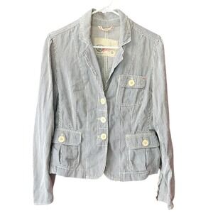 Gap 1969 Limited Edition Hickory Stripe Denim Blazer Jacket Blue White Womens L